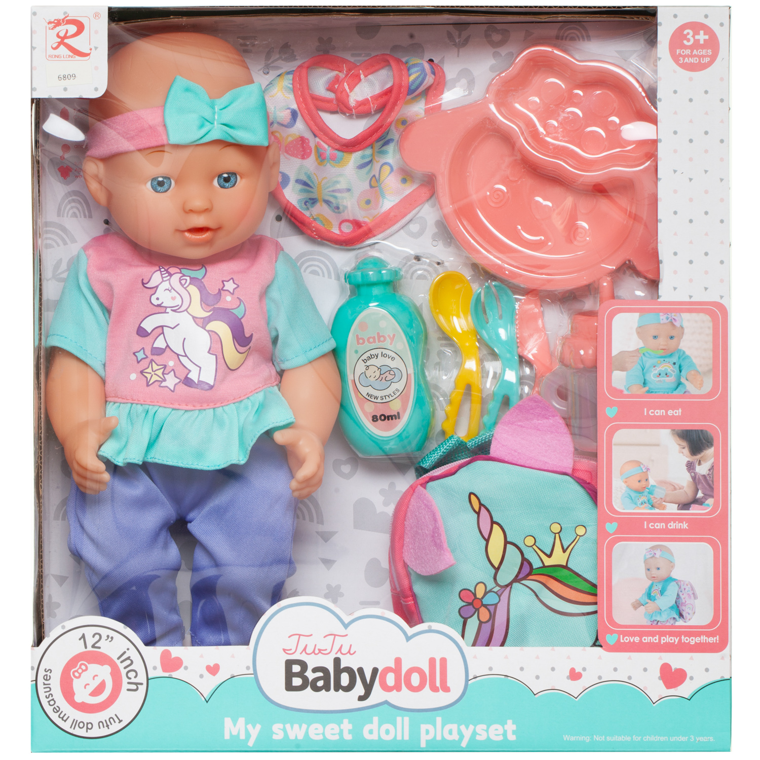 Игровой набор Junfa Пупс My Sweet Love playset 35 см c сумочкой Единорог и игровыми предметами WJ-36783 - фото 2