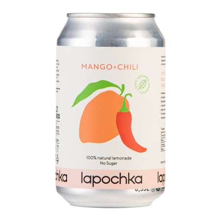 Натуральный лимонад Lapochka без сахара (Mango+Chili) 0.33л 20 штук