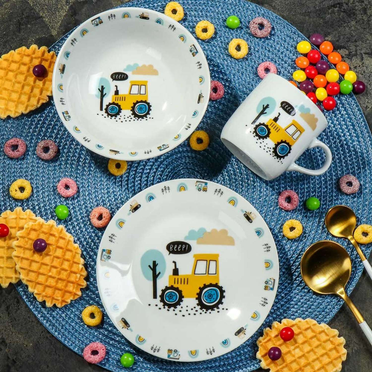 Набор детской посуды Daniks декорированный Трактор 3 предмета керамика - фото 2