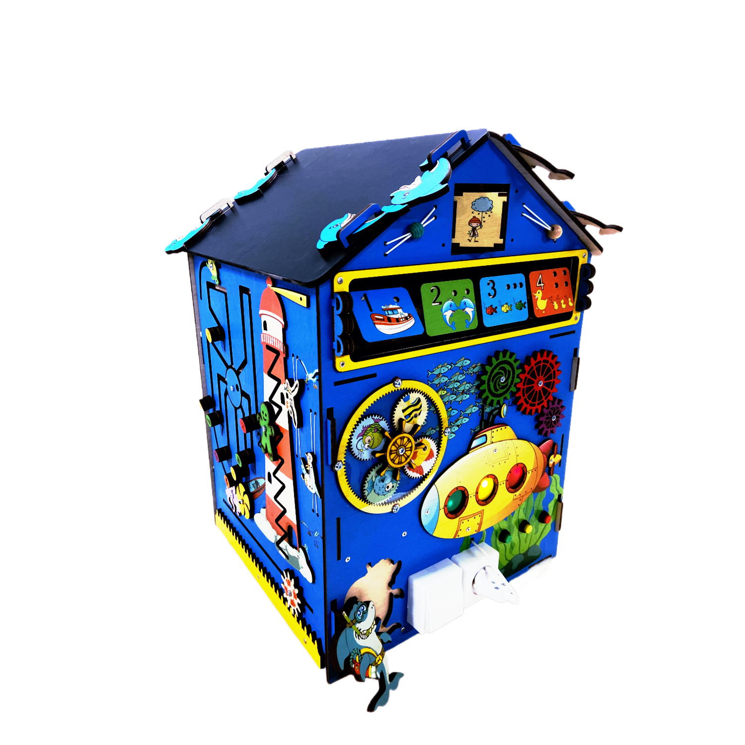 Бизиборд Kid Clever Развивающий домик со светом Морской большой - фото 1