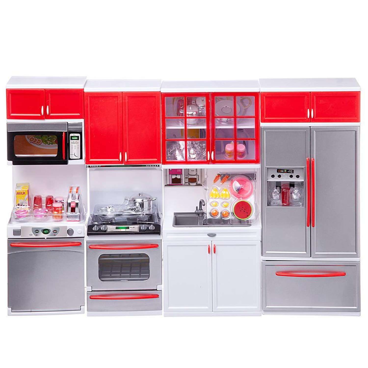 Кухня Модерн ABTOYS серебристая с красным со звуковыми и световыми эффектами - фото 1