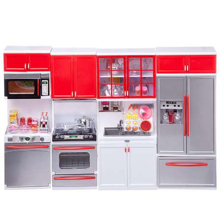 Кухня Модерн ABTOYS серебристая с красным со звуковыми и световыми эффектами