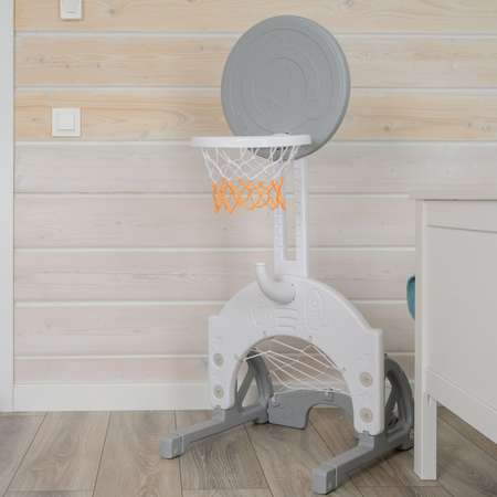 Баскетбольная стойка детская UNIX Kids Space Grey 3 в 1 с хоккейными и футбольными воротами для дома и улицы