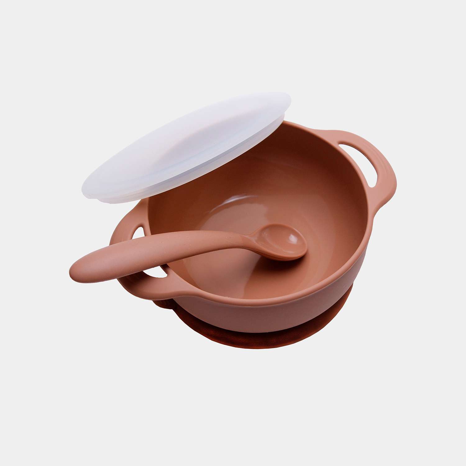 Набор детской посуды Moro Baby коричневый: тарелка крышка ложка - фото 1