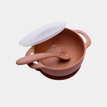 Набор детской посуды Moro Baby коричневый: тарелка крышка ложка