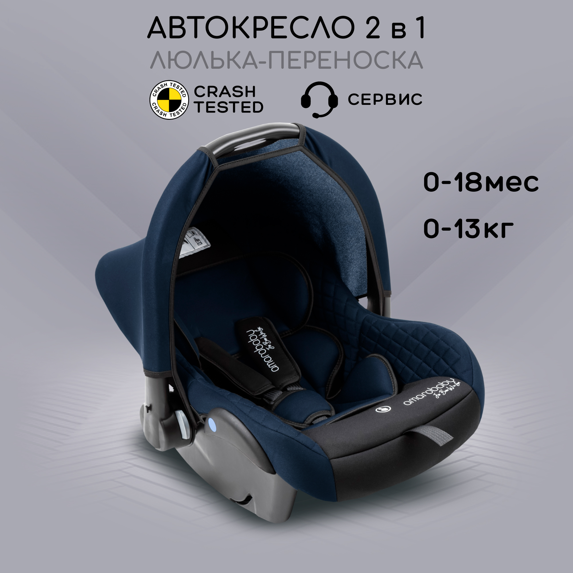 Автокресло детское Amarobaby Baby comfort группа 0+ Синий-Чёрный - фото 2