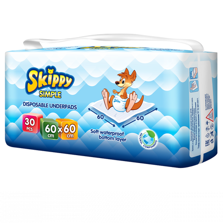 Пеленки Skippy детские гигиенические впитывающие Simple 60x60 30 шт 8033