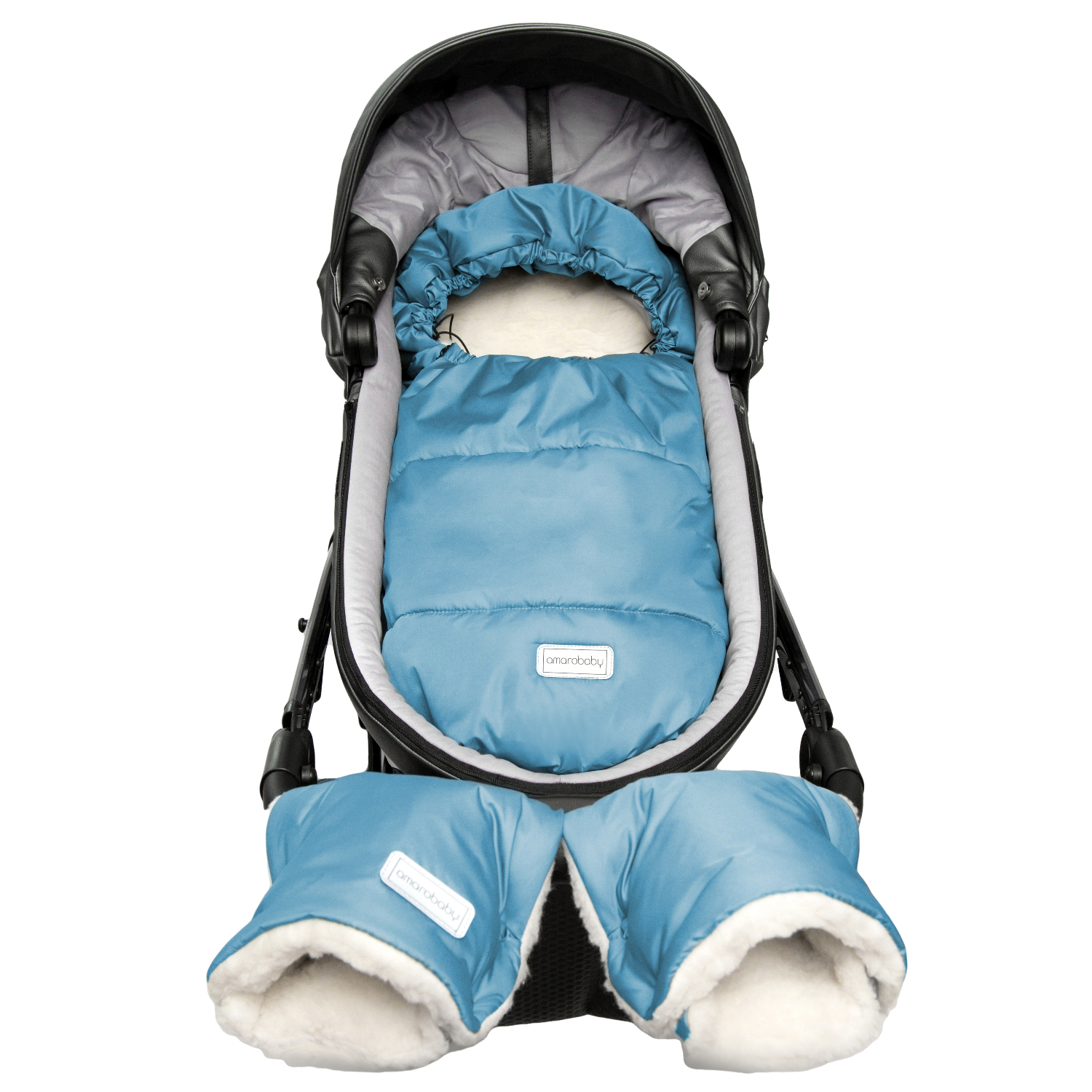 Конверт зимний меховой AmaroBaby Snowy Travel Голубой 85 см - фото 5