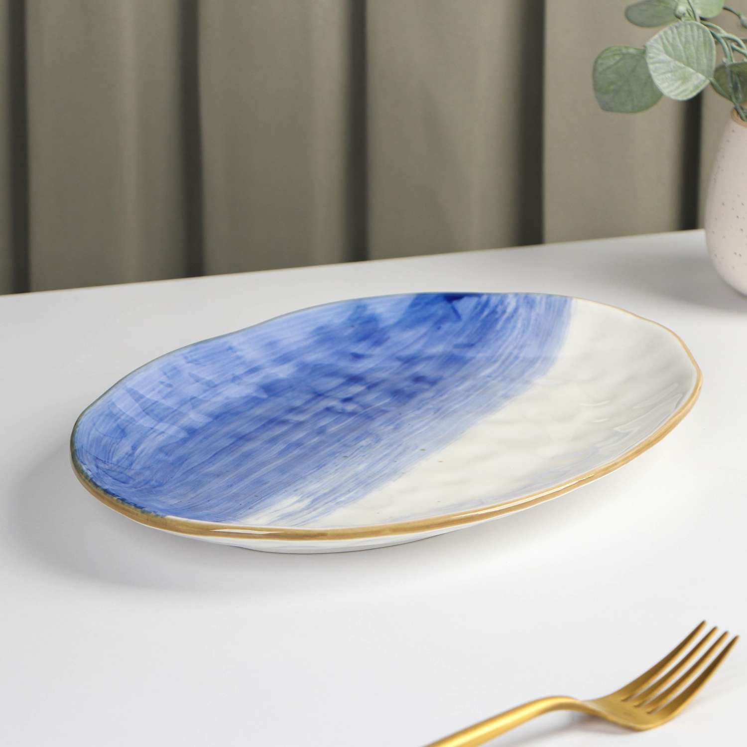 Блюдо Доляна керамическое «Космос» 30.8×21.7×3.3 см цвет синий - фото 2