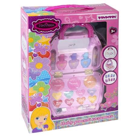 Набор детской косметики BONDIBON Eva Moda Косметичка-сумочка с лаками и наклейками для ногтей розовая
