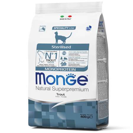 Корм для кошек MONGE Cat Monoprotein стерилизованных форель 400г