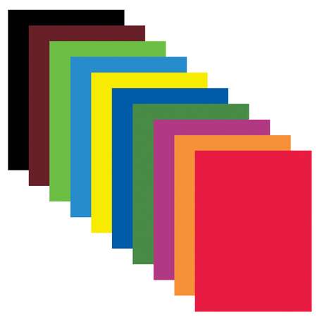 Картон цветной Brauberg формата А4 для творчества немелованный 80 листов 10 цветов в пленке
