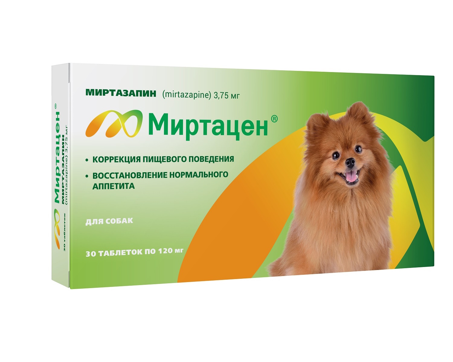Препарат для собак Apicenna Миртацен для коррекции пищевых расстройств 3.75мг 30таблеток - фото 1
