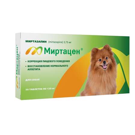 Препарат для собак Apicenna Миртацен для коррекции пищевых расстройств 3.75мг 30таблеток