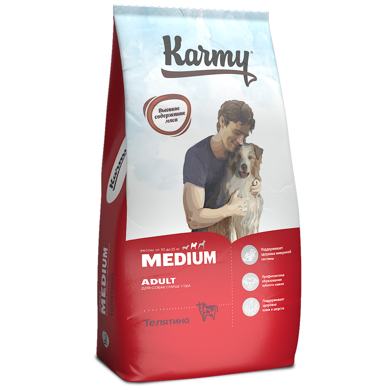 Корм для собак Karmy 14кг Medium Adult для средних пород тлятина - фото 1