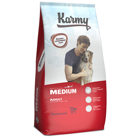 Корм для собак Karmy 14кг Medium Adult для средних пород тлятина