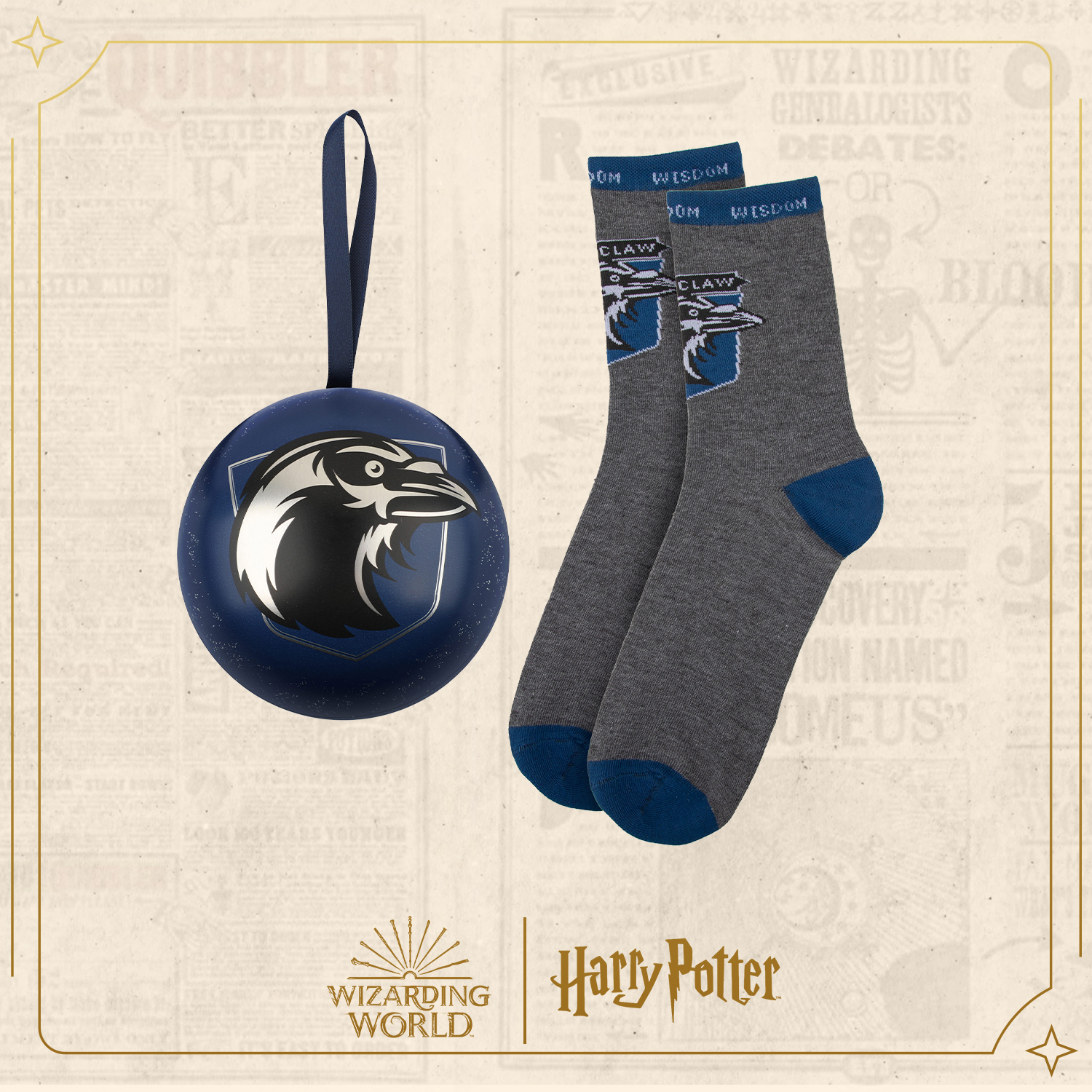 Елочная игрушка Harry Potter Когтевран металлический шар с носками - фото 1