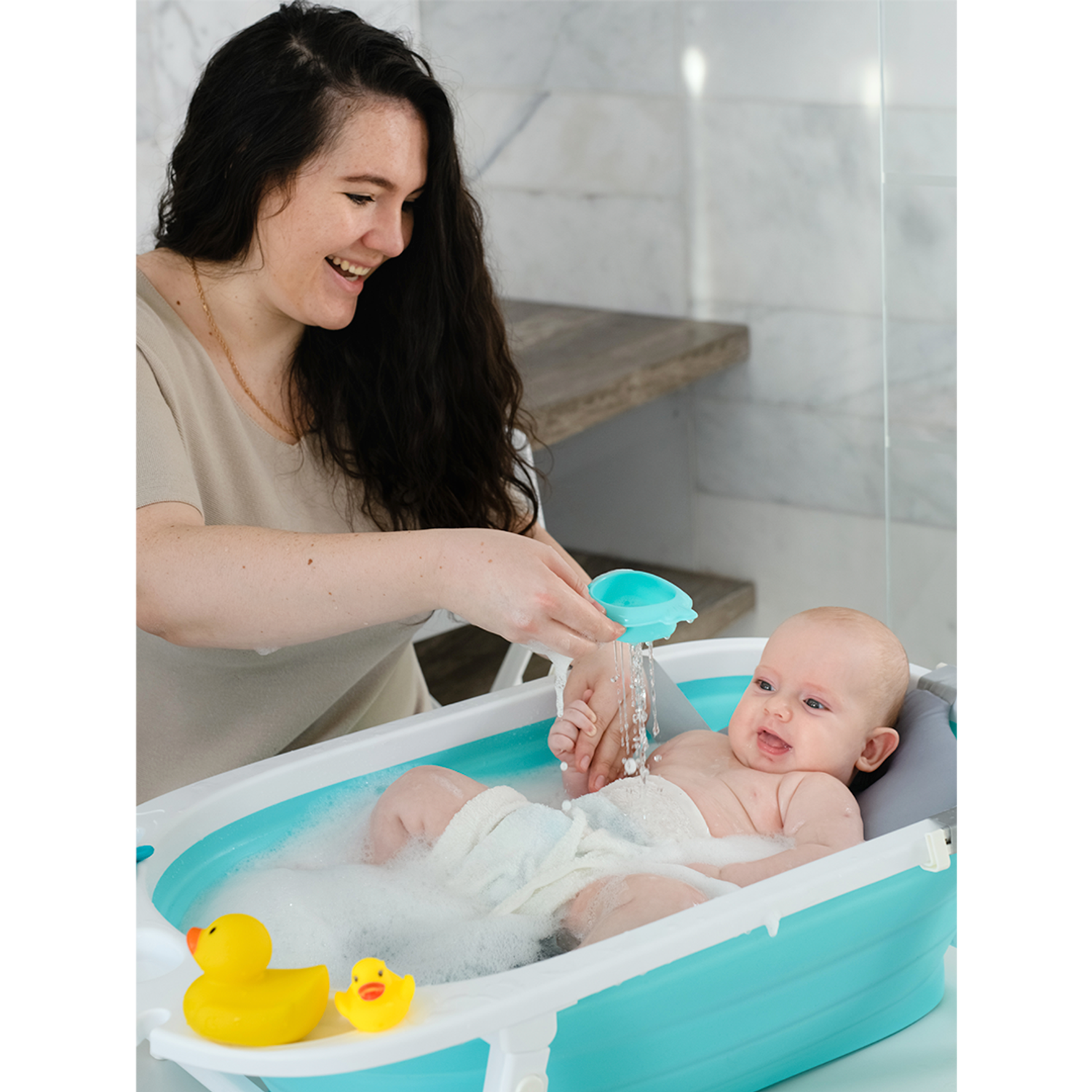 Ванночка для новорожденных Miyoumi с матрасиком складная - Mint - фото 5