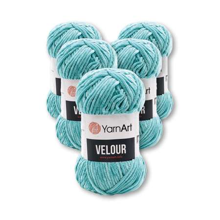 Пряжа для вязания YarnArt Velour 100 г 170 м микрополиэстер мягкая велюровая 5 мотков 864 голубая бирюза