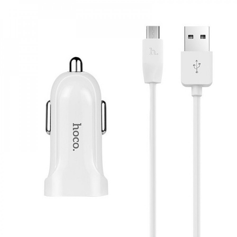 Зарядное устройство для авто hoco АЗУ/USB 2 разъема/ 2.4A MAX/кабель Micro USB - фото 1