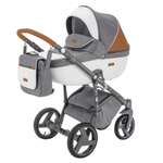 Коляска 3в1 BeBe-mobile Ravenna Sport V108 Темно-серый+Белая кожа+Карамельная кожаная отделка