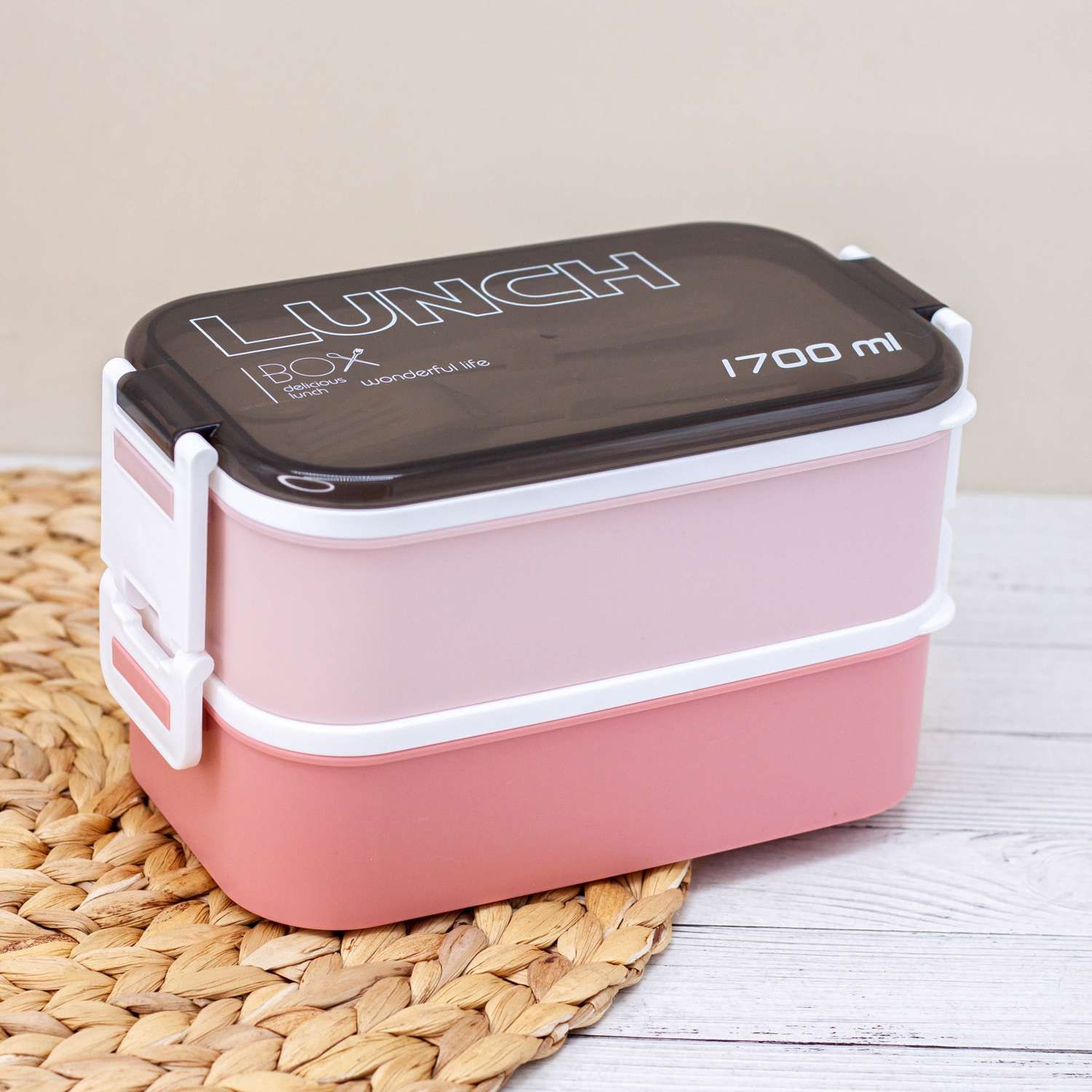 Ланч-бокс контейнер для еды iLikeGift New style pink с приборами - фото 6