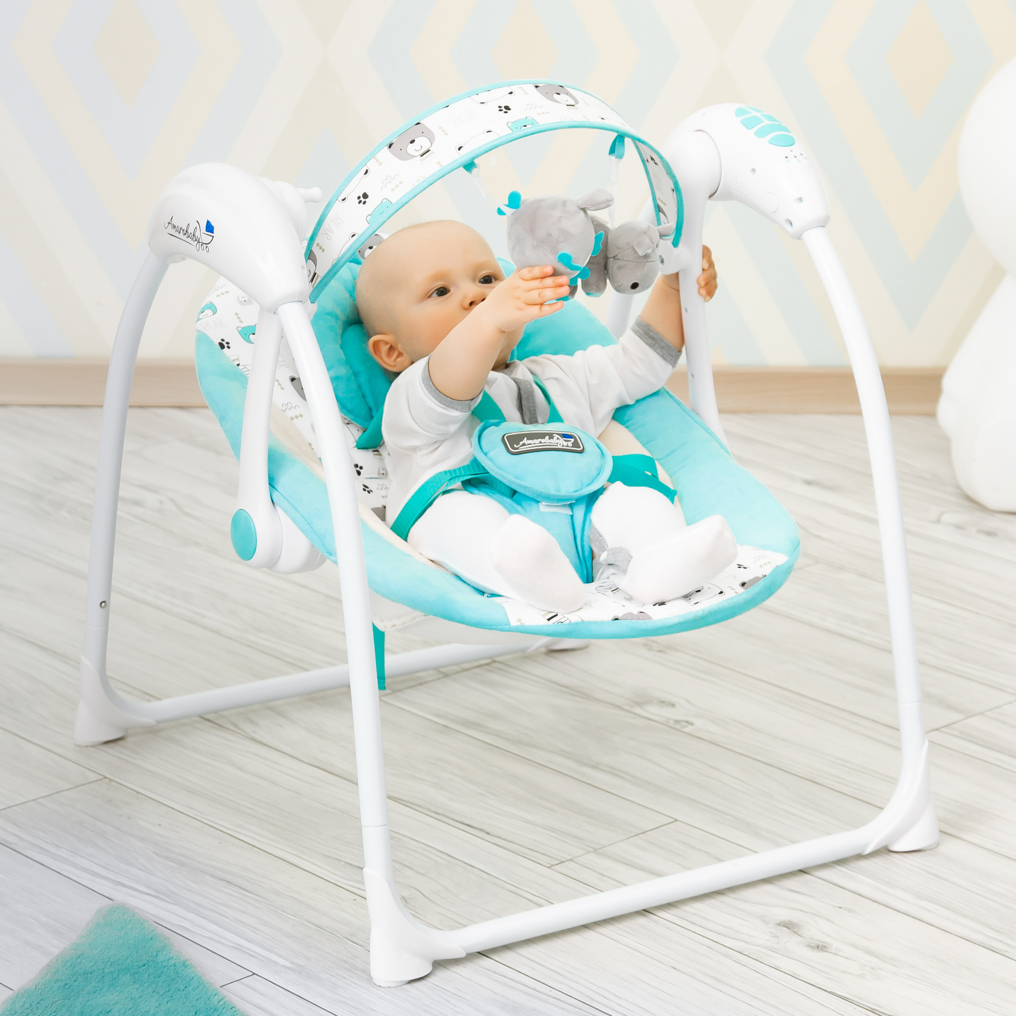 Электрокачели Amarobaby Swinging Baby Бирюзовый - фото 14