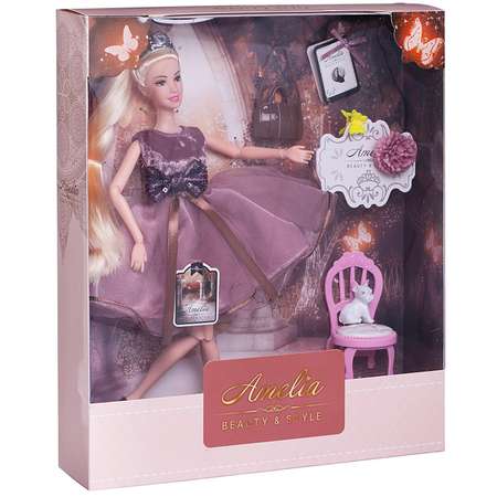 Кукла ABTOYS Королевский прием с диадемой розовое блестящее платье с воздушной юбкой блондинка 30см