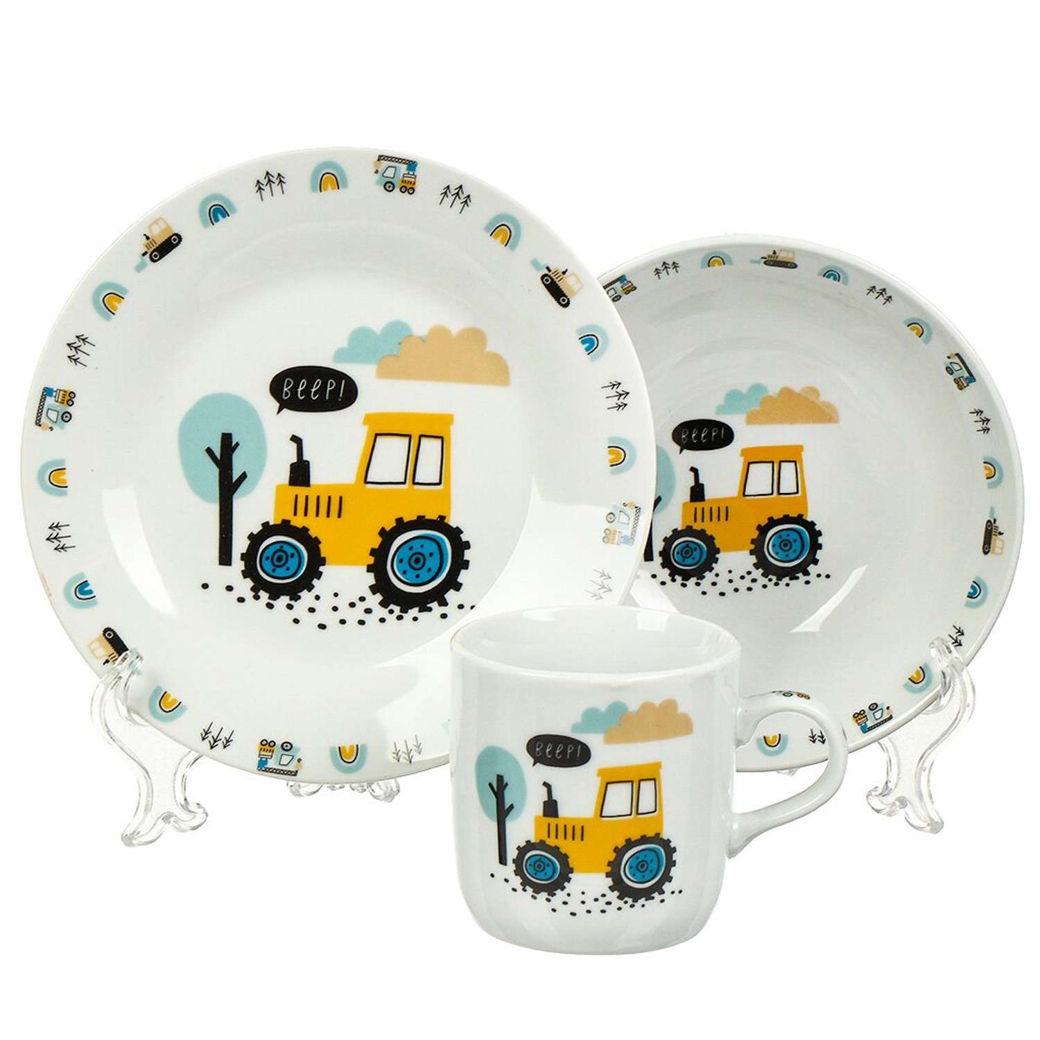 Набор детской посуды Daniks декорированный Трактор 3 предмета керамика - фото 1