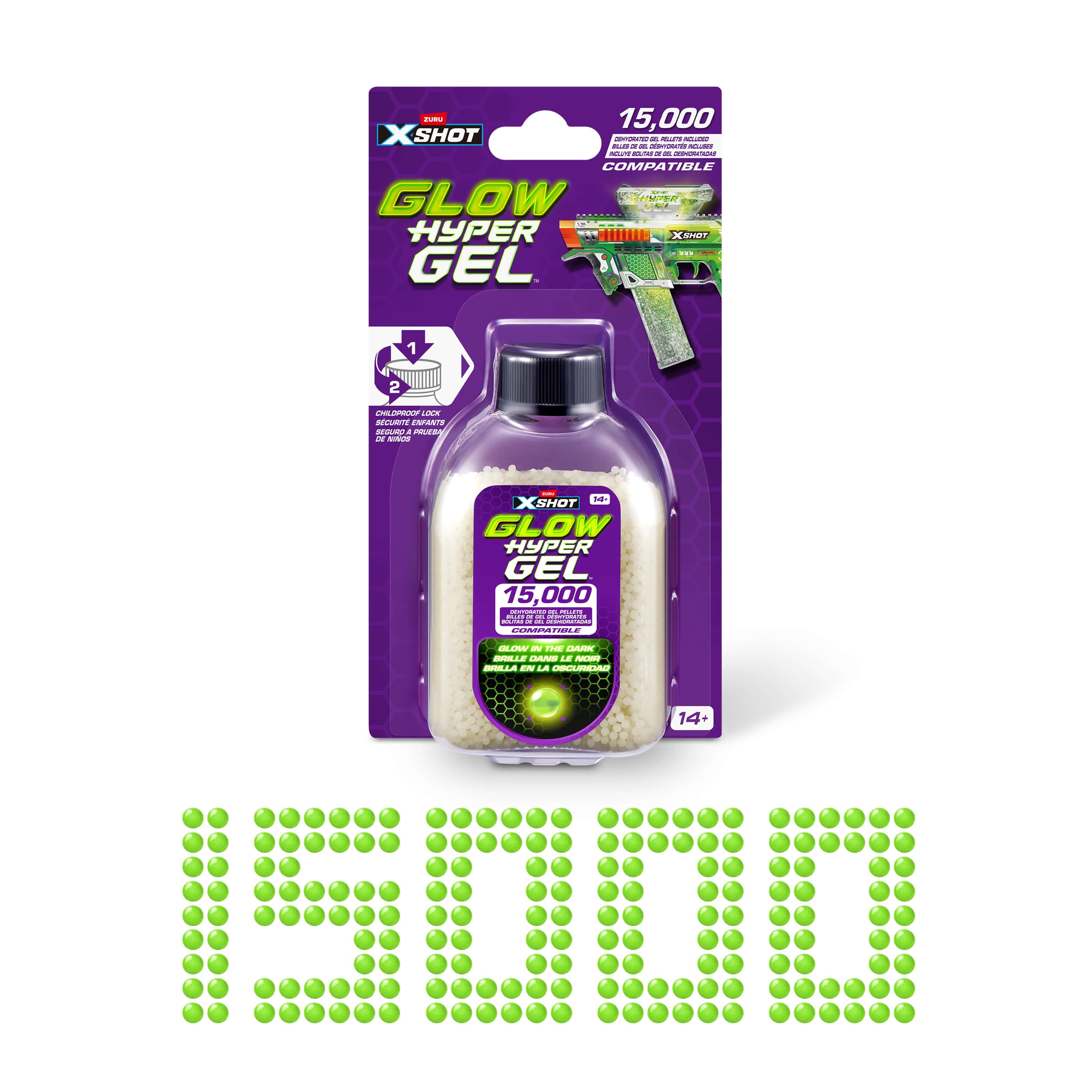 Снаряды для бластера Zuru XSHOT  Hypergel glow in the dark 15 000 штук светящиеся в темноте - фото 2