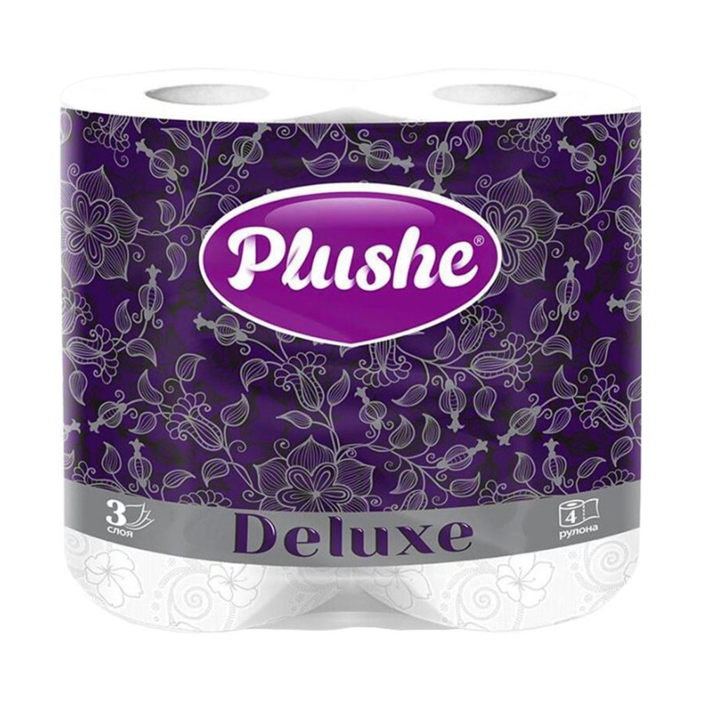 Бумага туалетная PLUSHE Deluxe New 3 слоя 4 рулона*18 м - фото 1