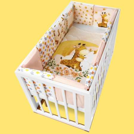 Бортики в кроватку loombee для новорожденных с постельным бельем комплект Жирафы