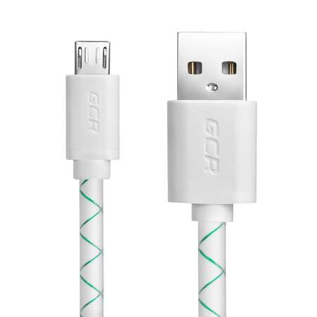 Кабель USB GCR 2.0m MicroUSB быстрая зарядка в бело-зеленой оболочке GCR-UA9MCB3-BD-2.0m