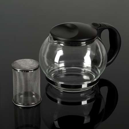 Чайник Sima-Land стеклянный заварочный «Любава» 1.25 л с металлическим ситом цвет чёрный