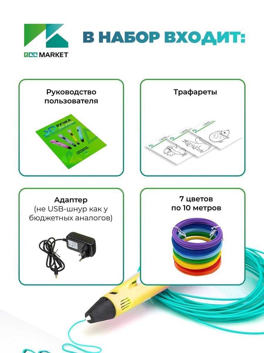 3D ручка ECC Market 3DPEN 3 7 желтая - фото 4