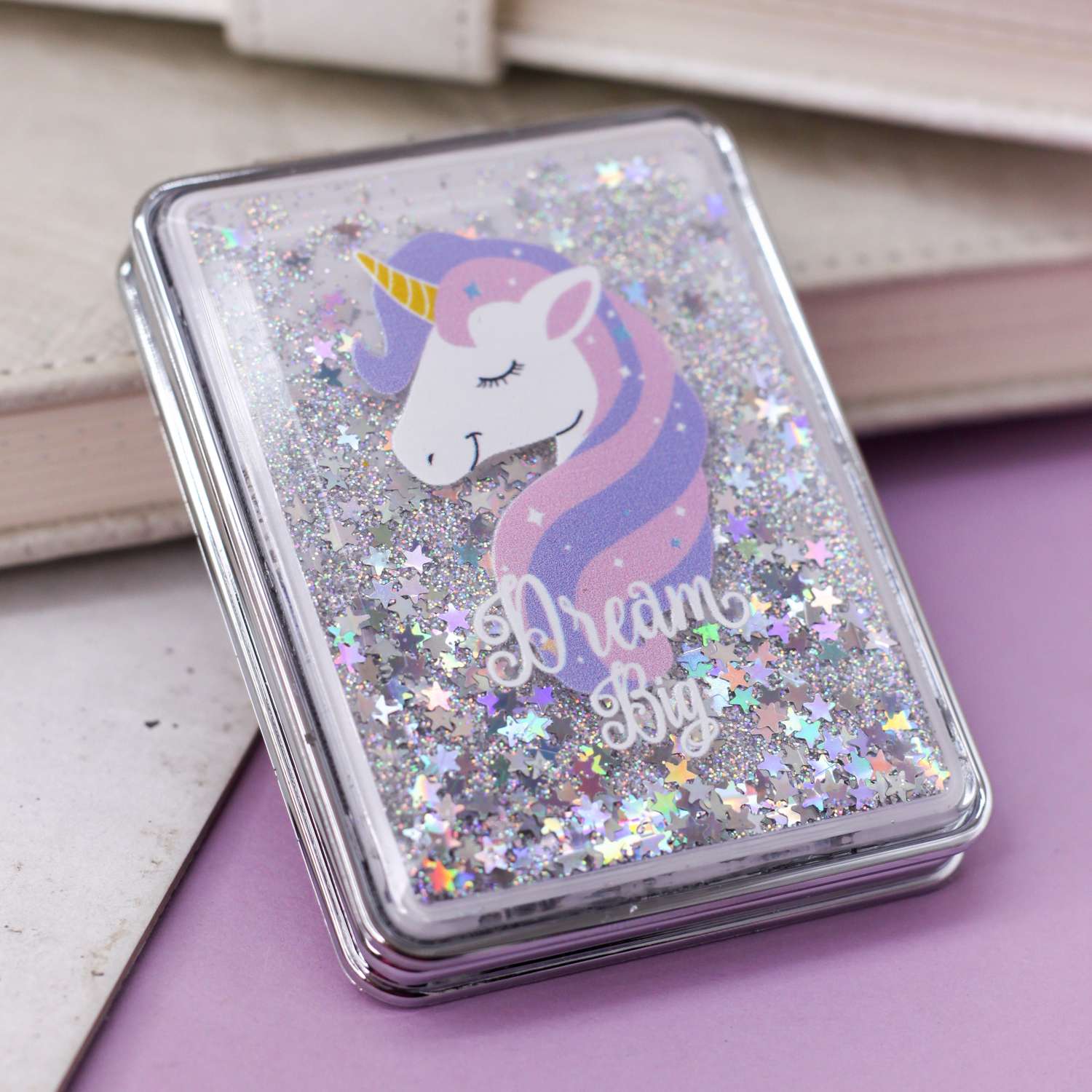 Зеркало карманное iLikeGift Sparkles unicorn white с увеличением - фото 1