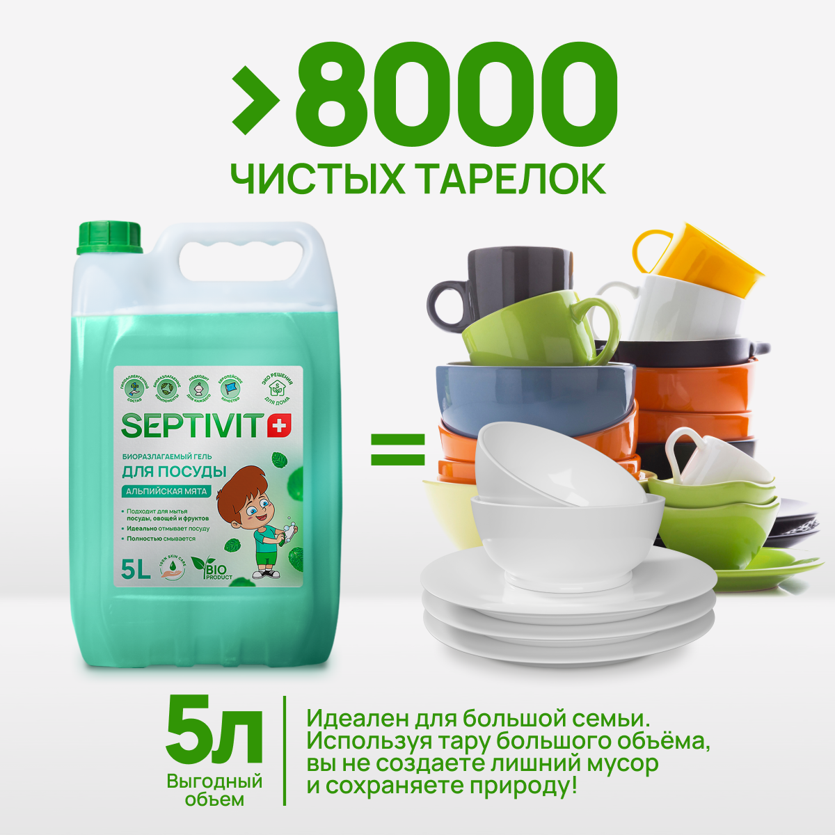 Средство для мытья посуды SEPTIVIT Premium Альпийская мята 5л купить по  цене 799 ₽ в интернет-магазине Детский мир