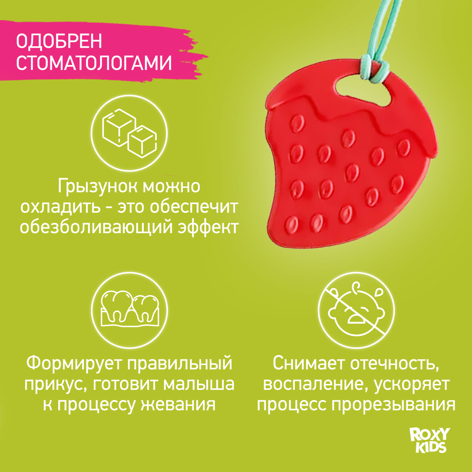 Прорезыватель для зубов ROXY-KIDS на держателе цвет мятный - фото 6