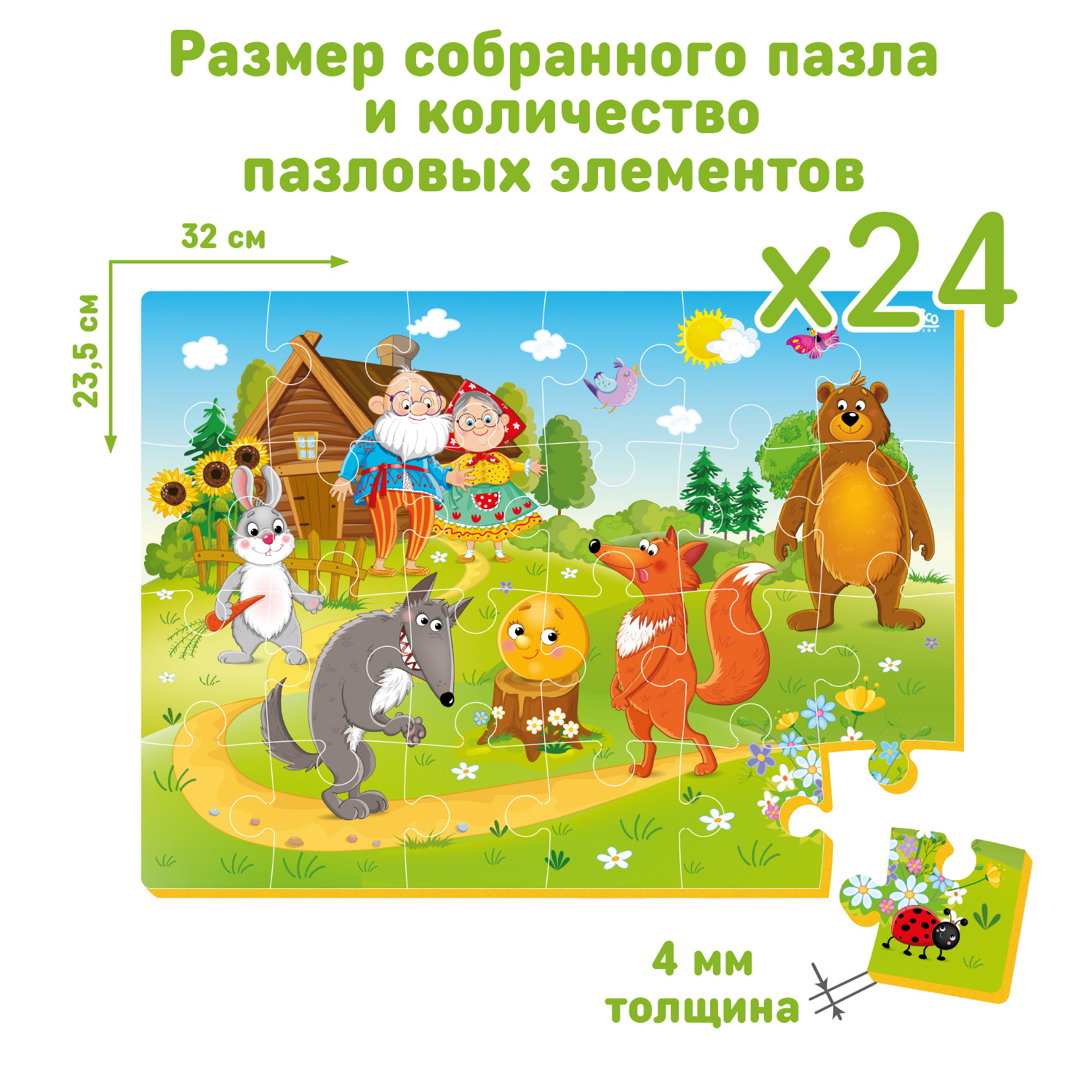 Мягкие пазлы El BascoKids Русские народные сказки Колобок 30х21 см 24 элемента - фото 2