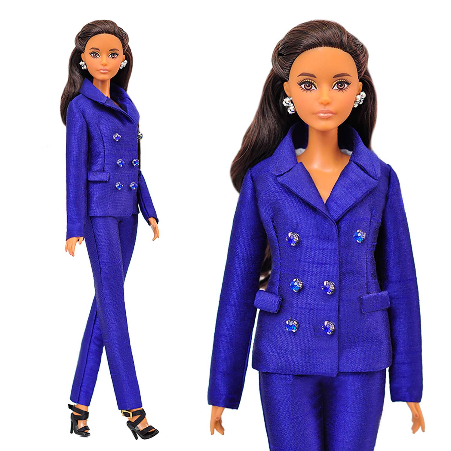 Шелковый брючный костюм Эленприв Синий для куклы 29 см типа Барби FA-011-01 - фото 2