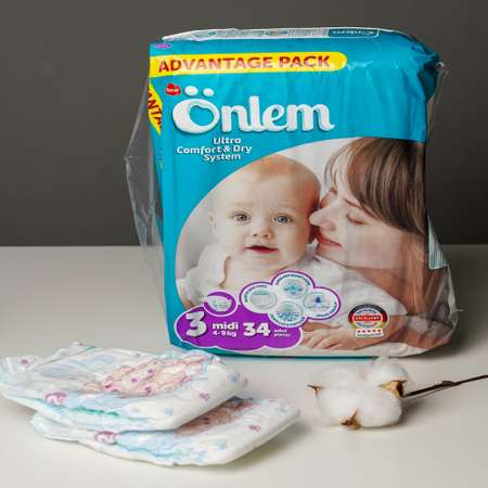 Подгузники Onlem Ultra Comfort Dry System для детей 3 4-9 кг 34 шт