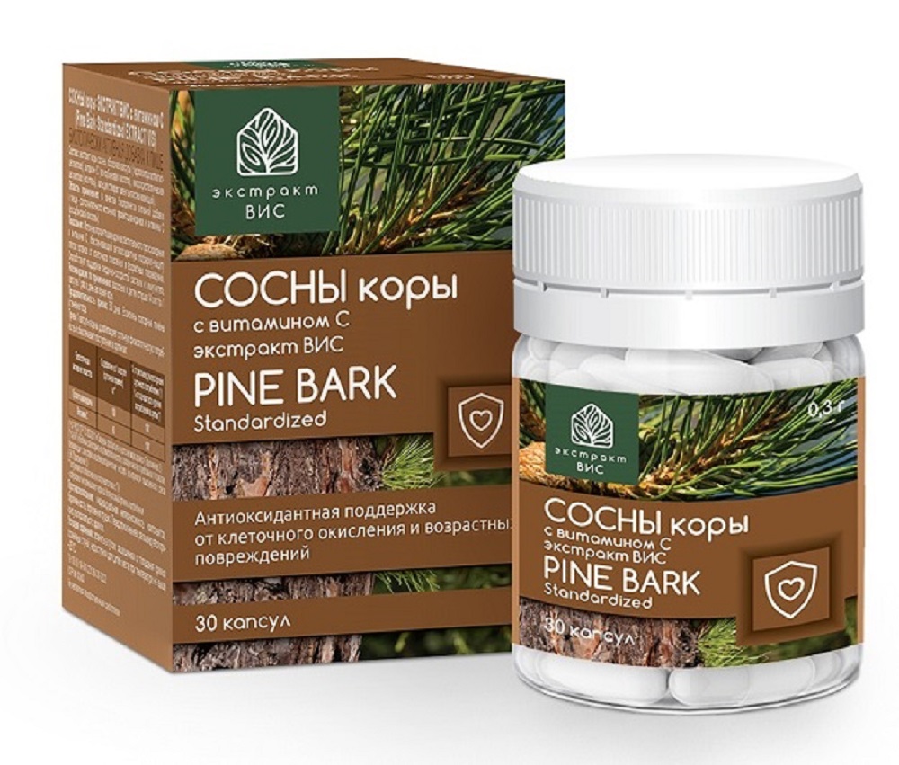 БАД Экстракт-ВИС Сосны коры экстракт с витамином С (Pine Bark Standardized EXTRACT VIS) капсулы №30 - фото 1