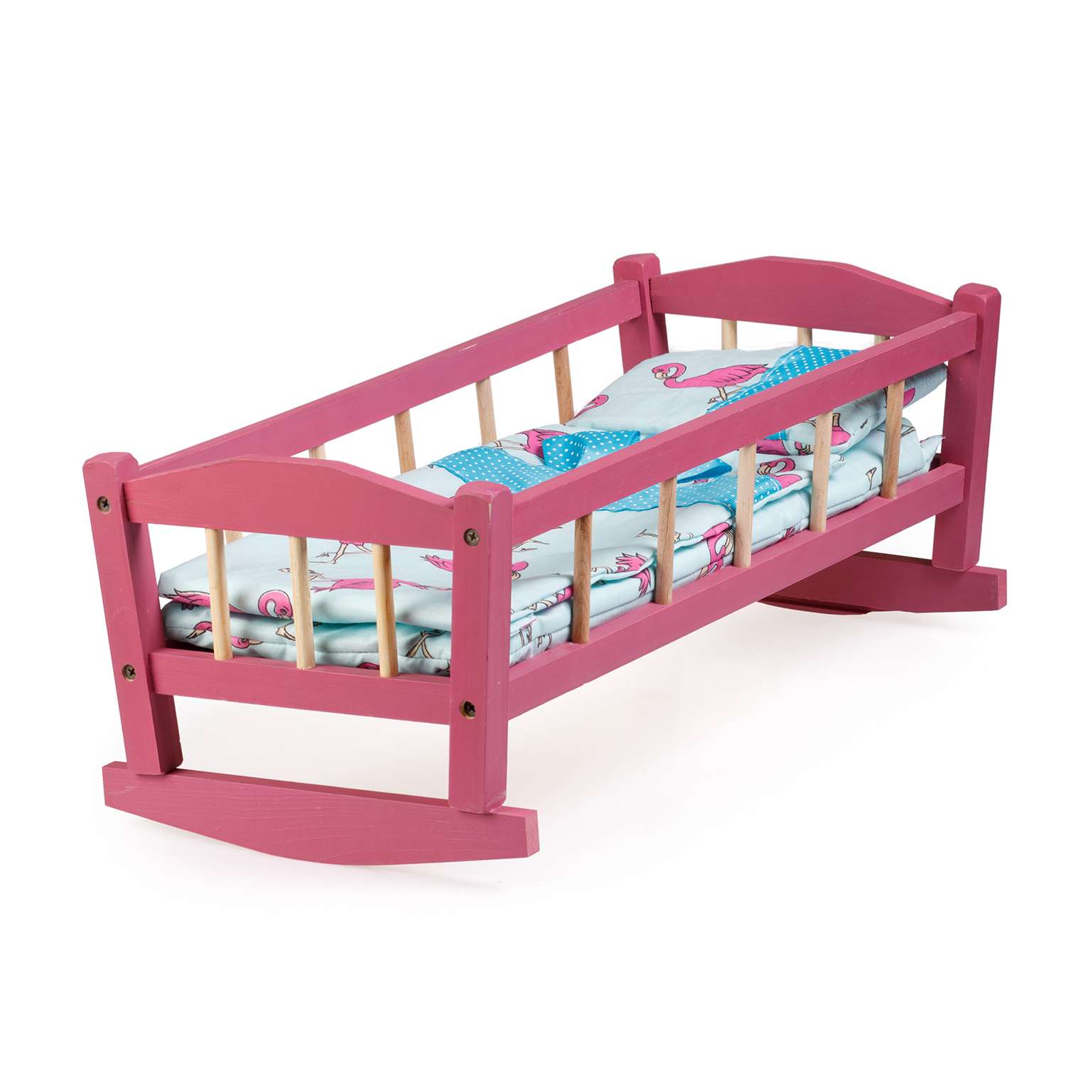 Кроватка для кукол Тутси с двумя бортиками розовая деревянная 1-296-2021 - фото 1