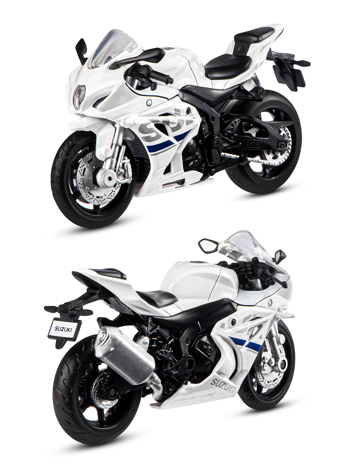 Мотоцикл металлический АВТОпанорама 1:18 Suzuki GSR-R1000 белый свободный ход колес JB1251600 - фото 4