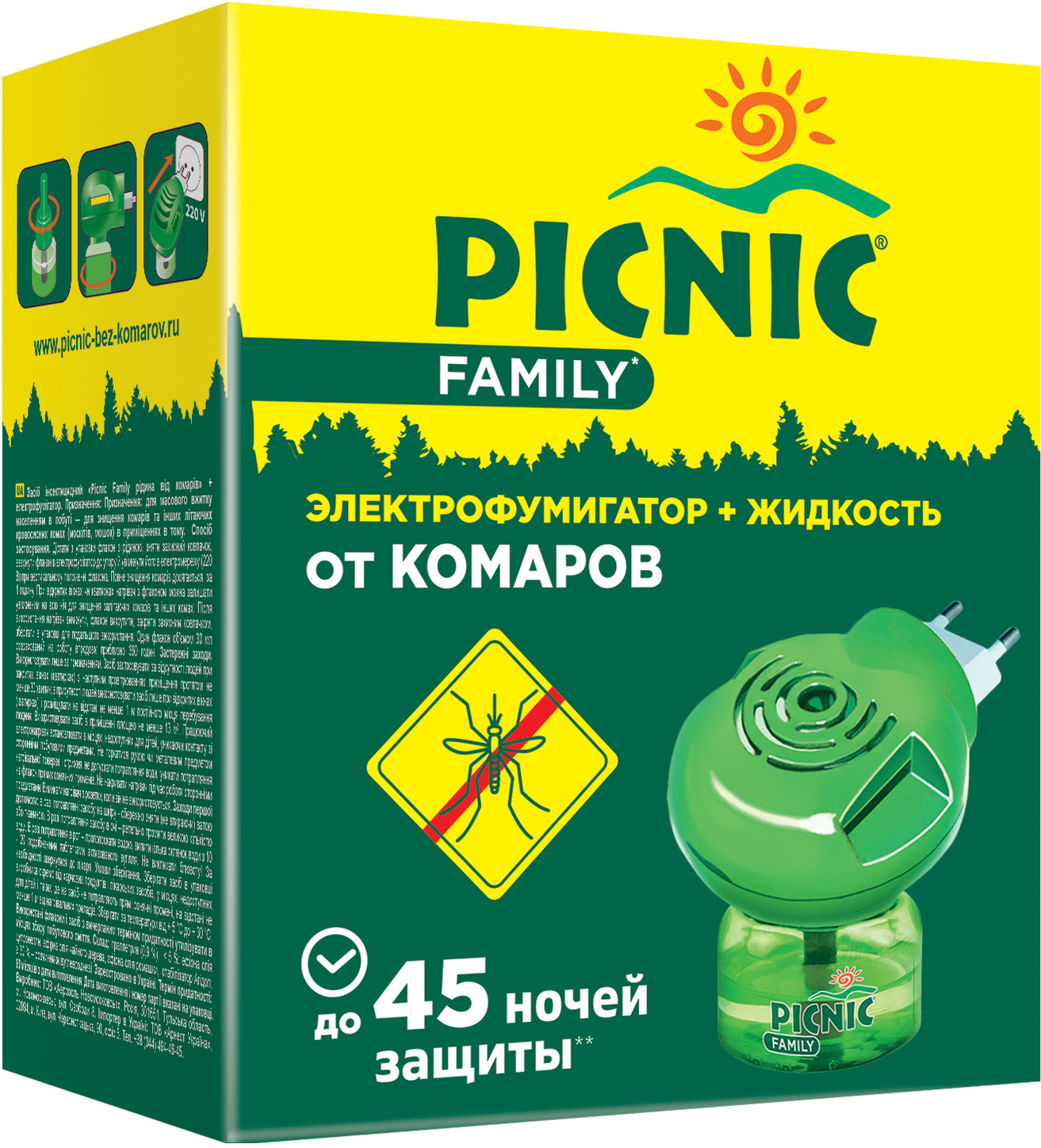 Набор Family Picnic Электрофумигатор+жидкость от комаров 45 ночей 30мл - фото 1