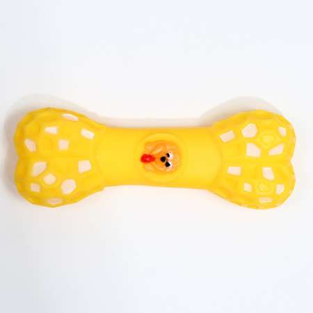 Игрушка Пижон пищащая «Кость с портретом» для собак 15 см жёлтая