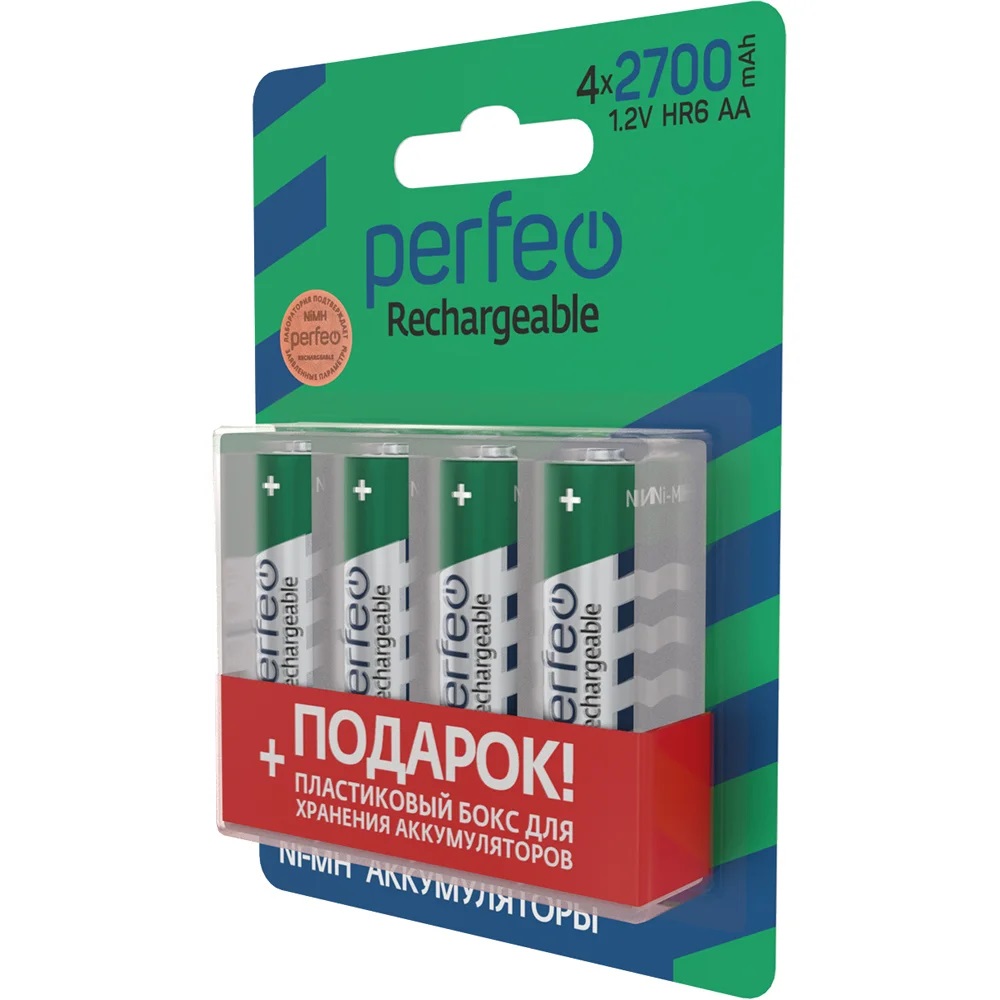 Аккумуляторные батарейки Perfeo AA2700mAh 4 штуки+Box - фото 3