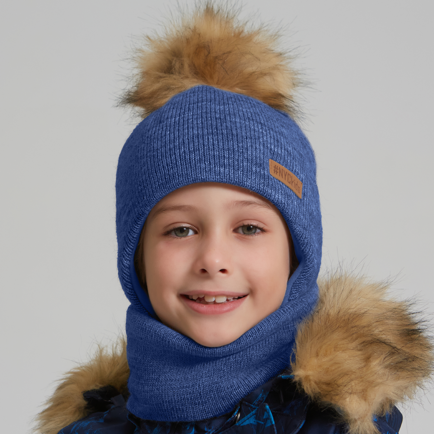 Шапка и снуд NYCkids NYC-H-111-FurPomPlain-jeans - фото 3