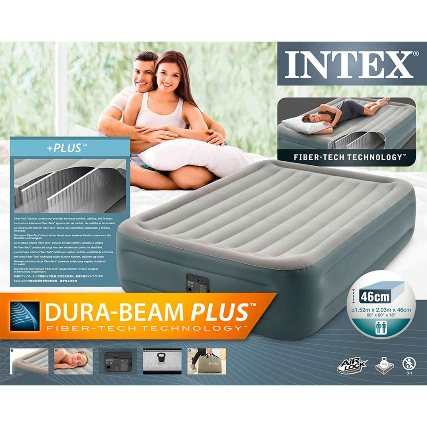 Надувной матрас INTEX кровать дюра бим плюс эссенчиал квин с встроенным насосом 152х203х46 см - фото 6