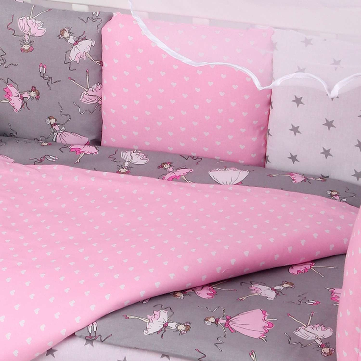 Комплект постельного белья Amarobaby Балет 8предметов Серый-Розовый - фото 14